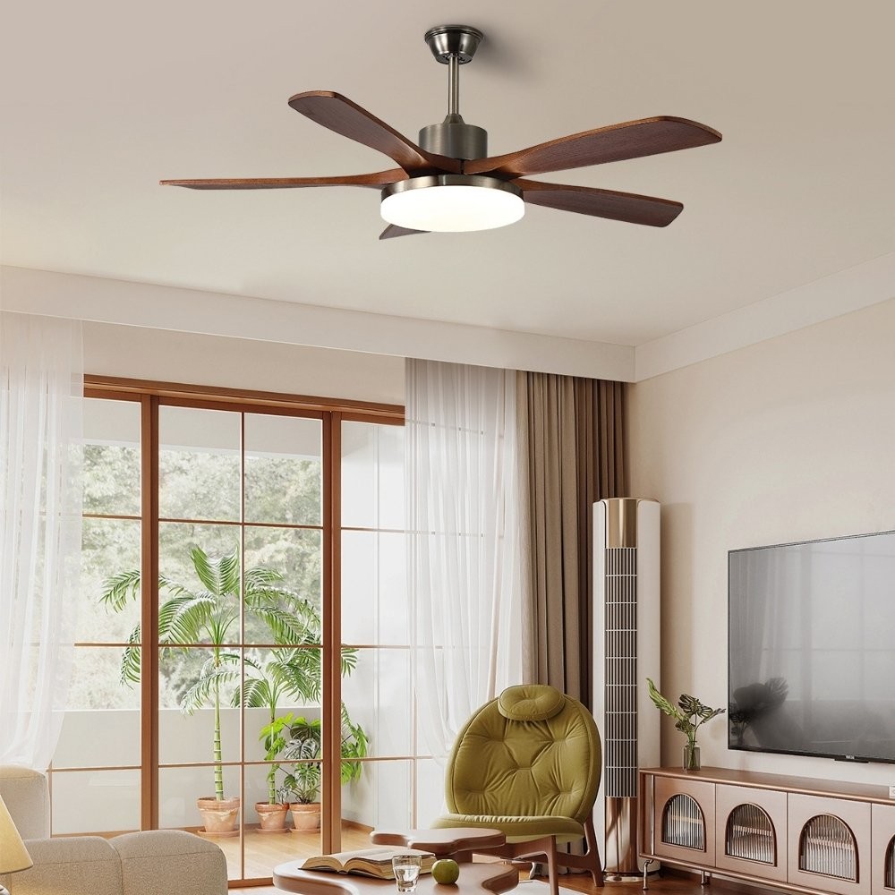 Retro Wooden Blades Ceiling Fan Light With Walnut Color Blades K1115