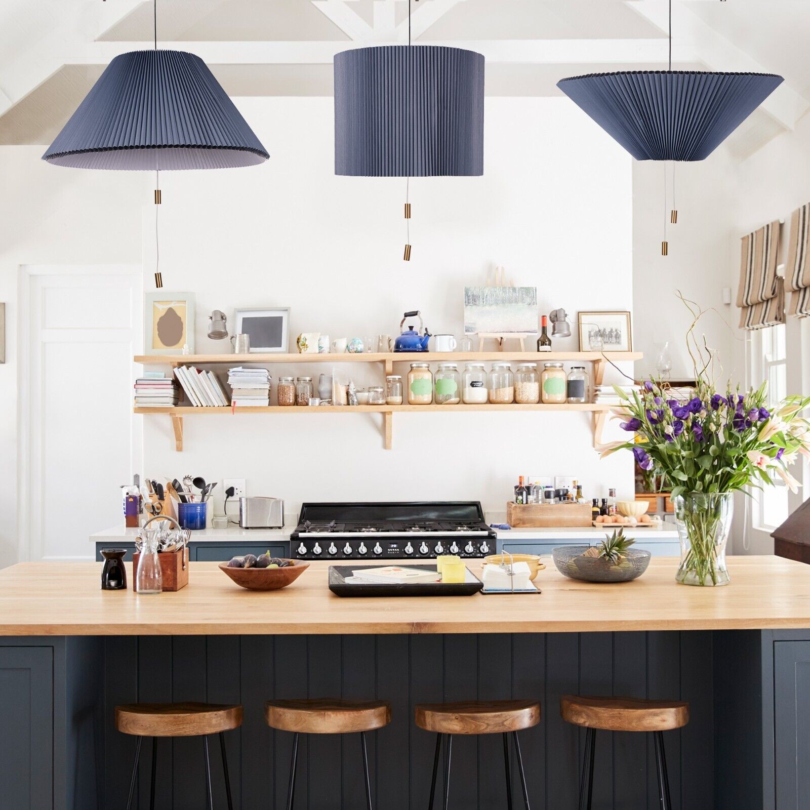 Retractable Pleated Pendant Light - Retro Paper Pendant Lamp for Dining Room K798