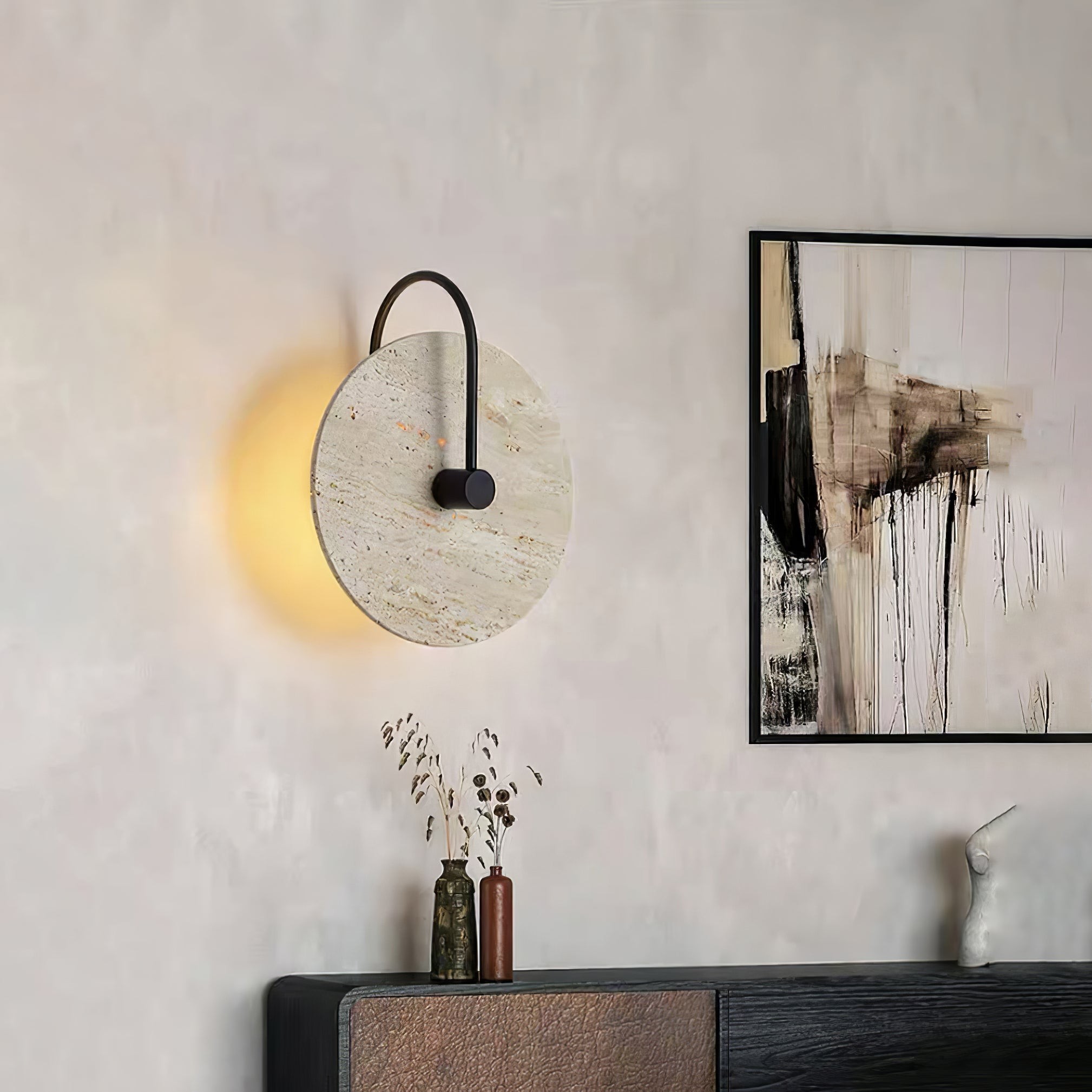 Simple Clock-Shaped Travertine Wall Lamp K652