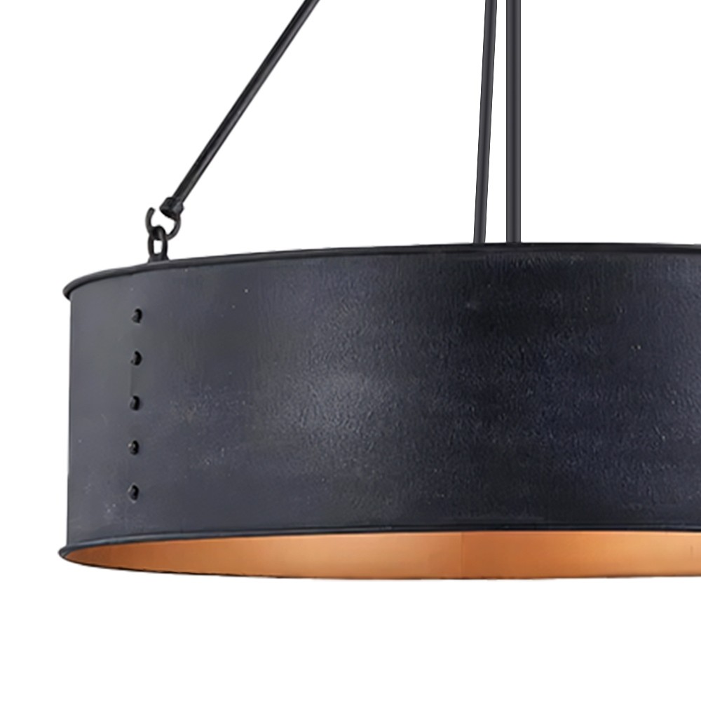 Dravik Contemporary Industrial Drum Pendant Light - Black Metal Pendant for Living or Dining Room K2245