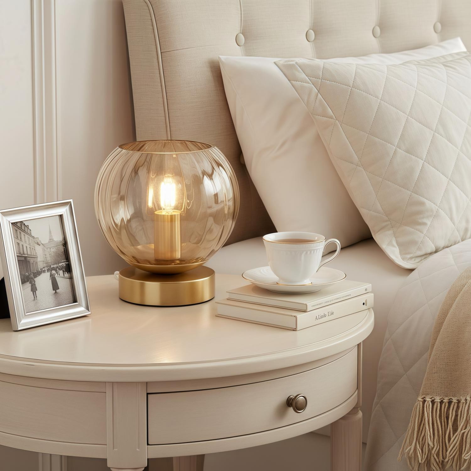 Tracian Modern Dimple Globe Table Lamp - Brass Ambient Decorative Lamp for Bedroom or Lounge K2023