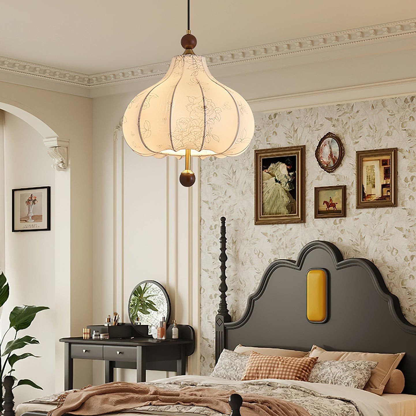 French Retro Fabric Pattern Pendant Lamp K317