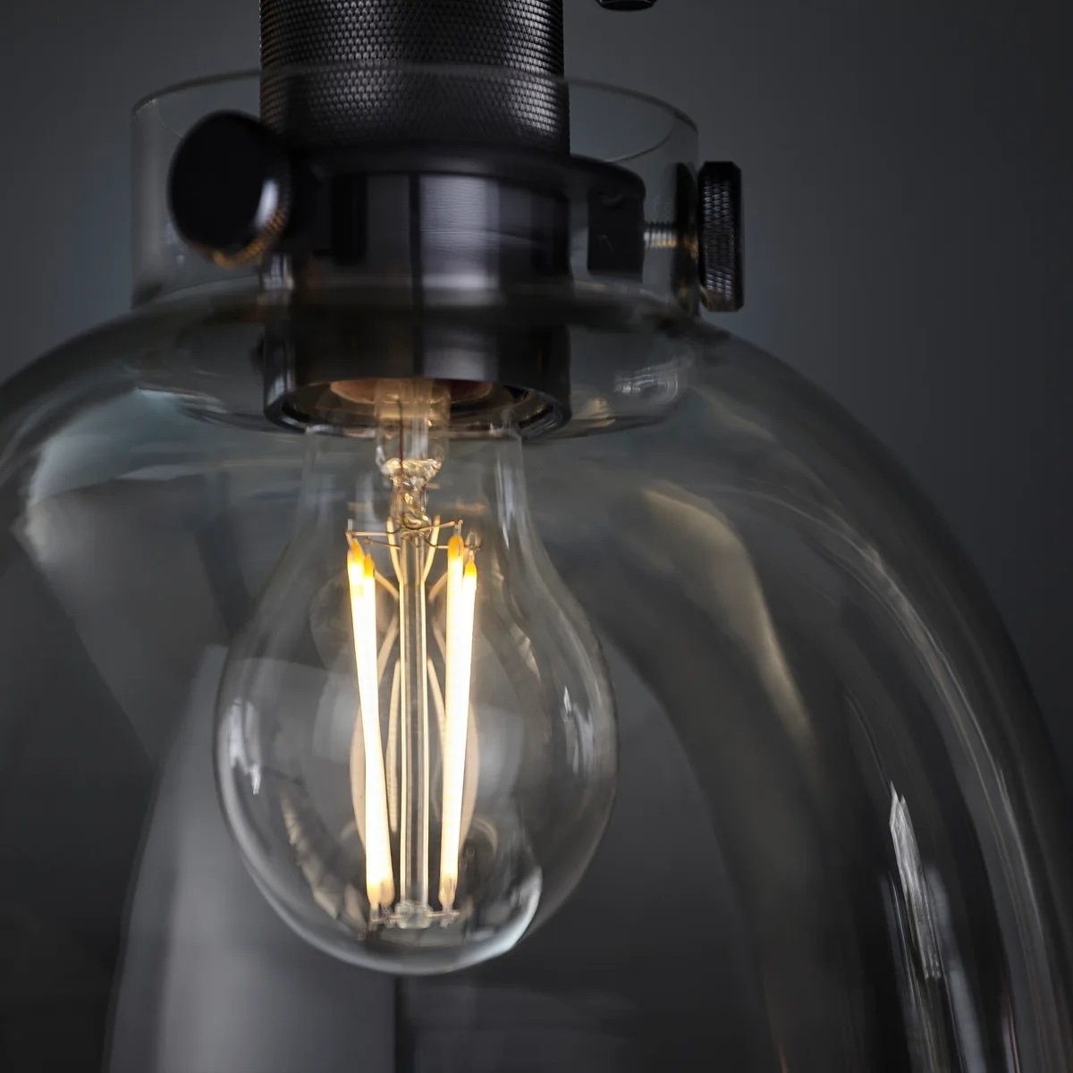 Ravion Knurled Chrome Ceiling Light - Industrial Glass Lamp for Living Room K1794