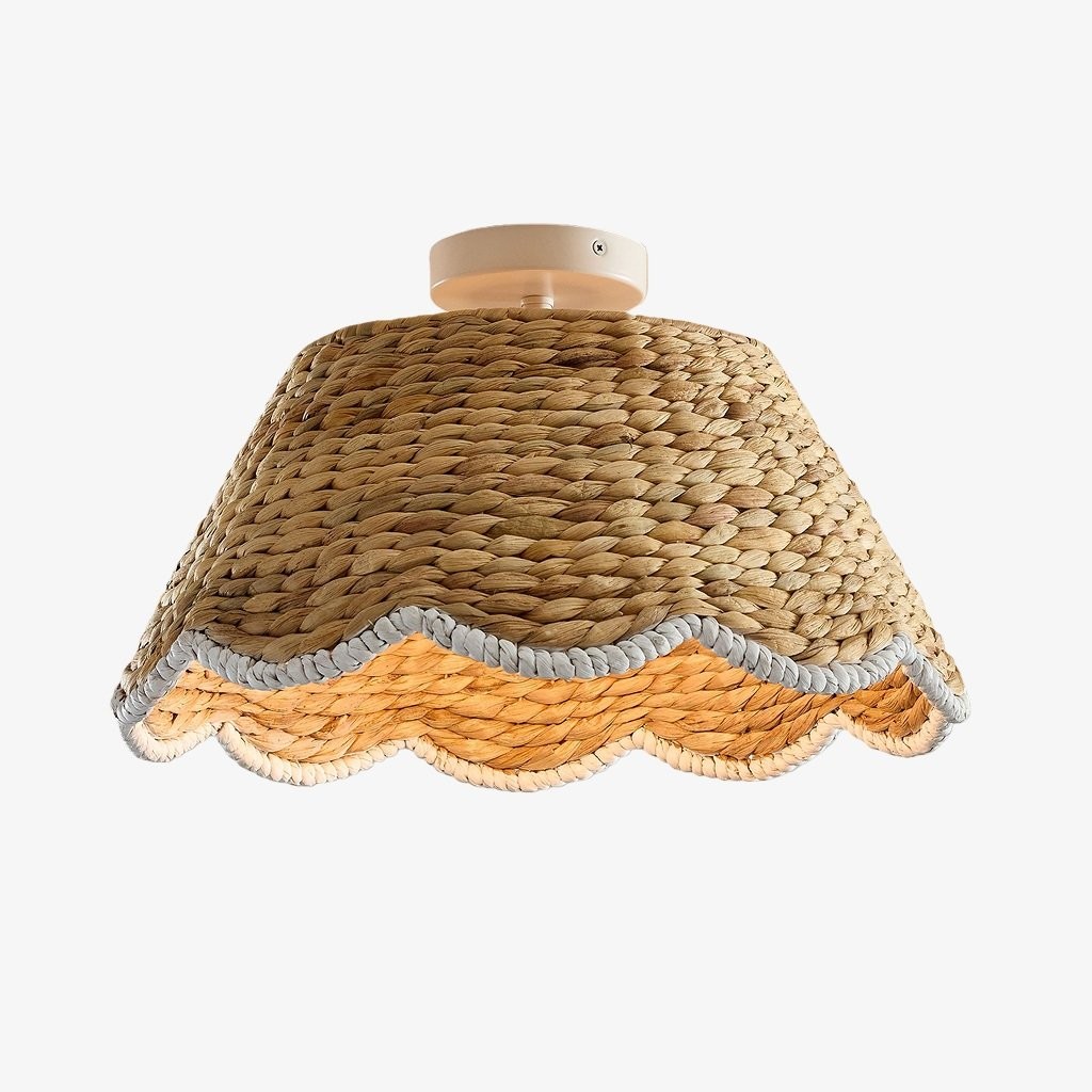 Ruvest Farmhouse Flush Mount Ceiling Light - Scallop Rattan for Warm Interiors K2047