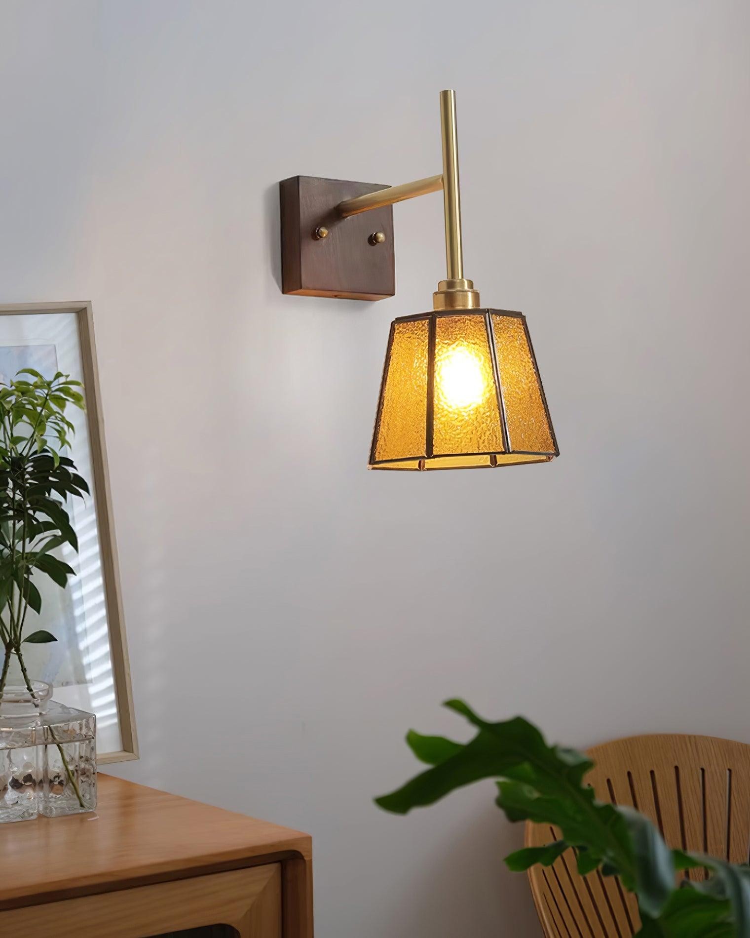 Vintage Brass Walnut Wall Lamp K754