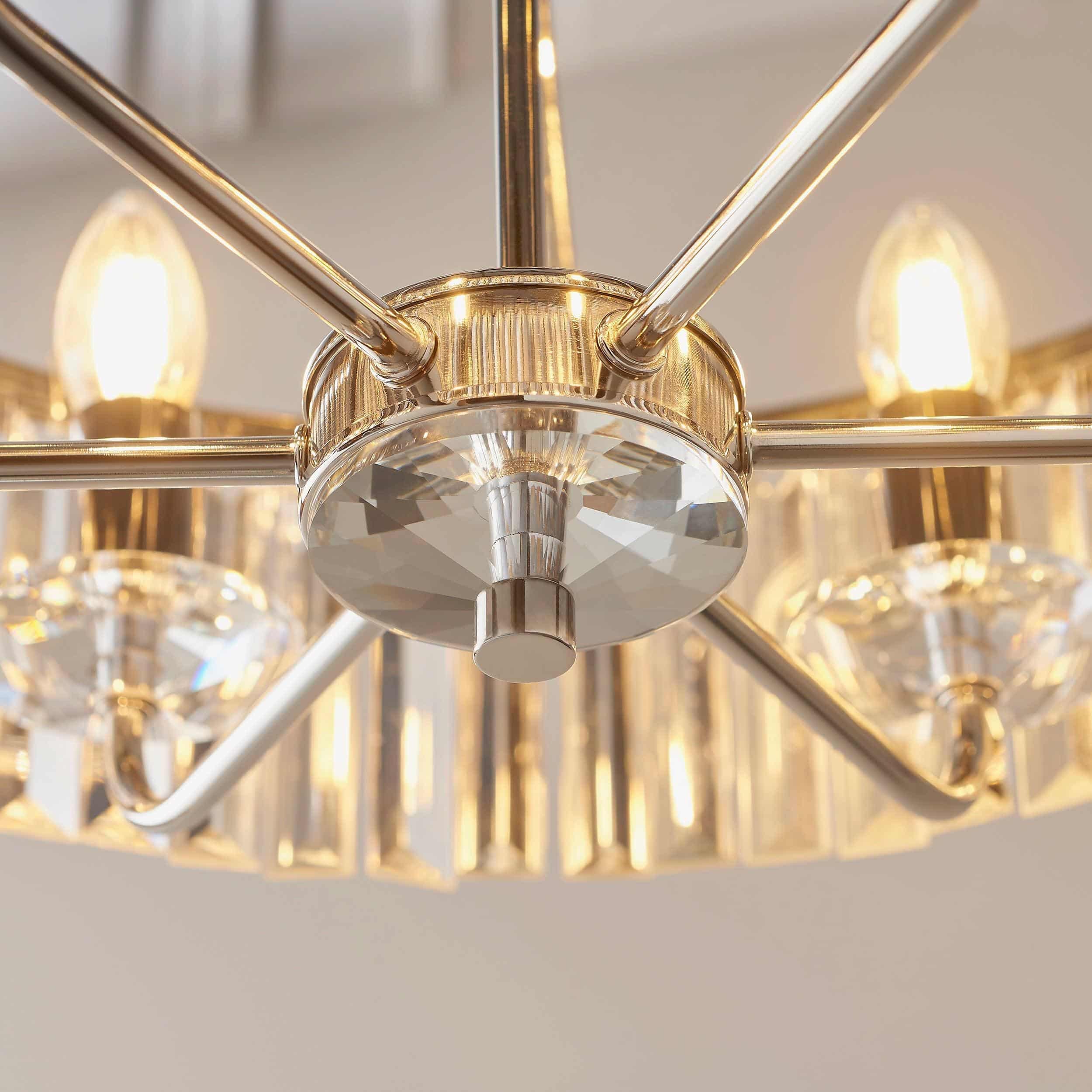 Beveline 6 Light Round Pendant - Cut Glass Shades Elegant Metal Frame for Dining Kitchen Island K1839