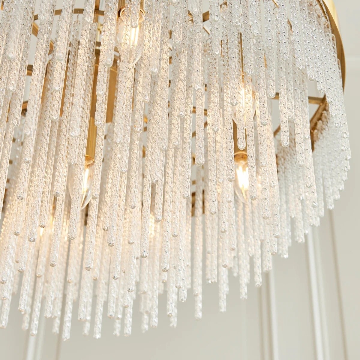 Cavara Multi-Tier Glass Rod Chandelier - Tiered Brass Pendant for Dining and Entry K1850