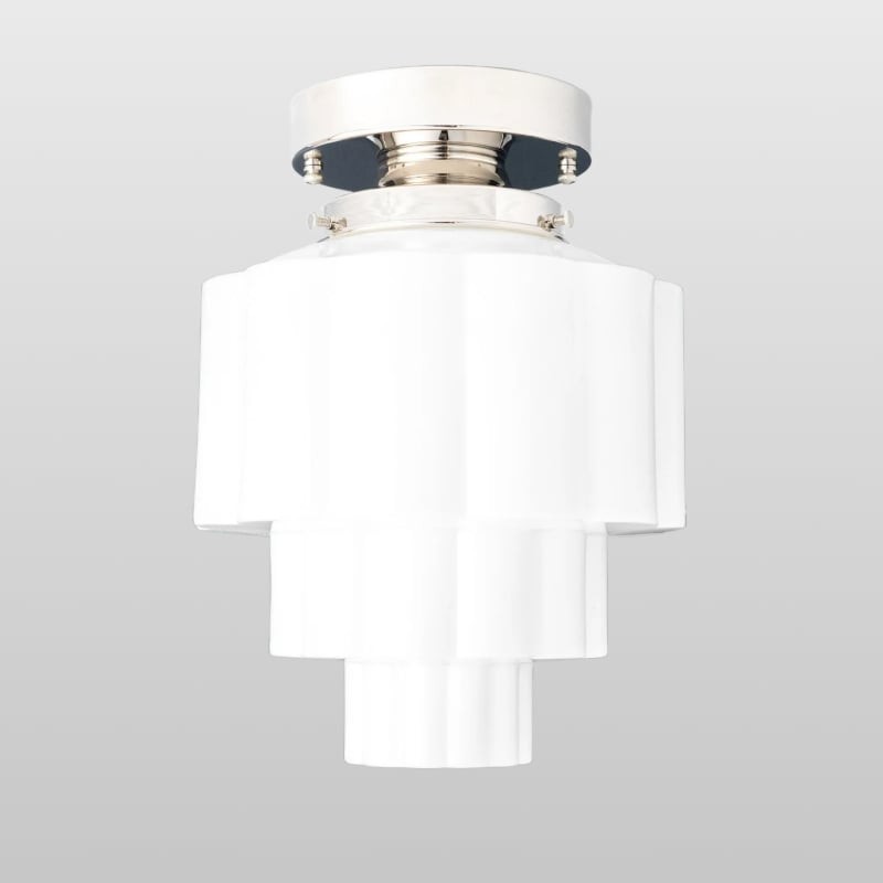Geotower Glass Brass Ceiling Light – Art Deco Ribbed Globe Flush Mount K1528
