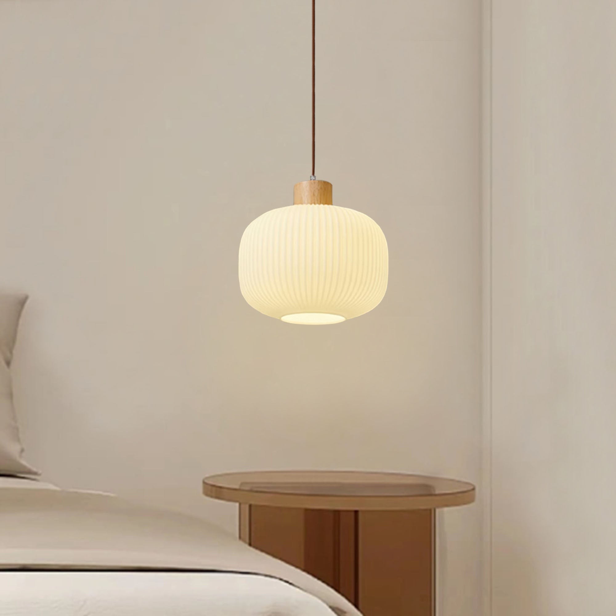 Nordic White Lantern-Like Glass Pendant Lamp K546