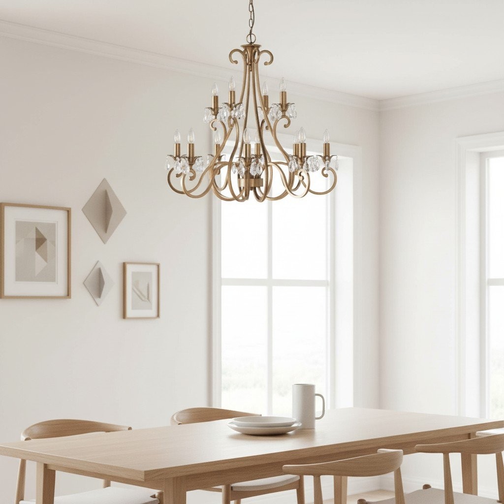 Talonis Crystal Chandelier - Traditional Candle-Style Brass and Nickel for Living Room and Dining Room K1930