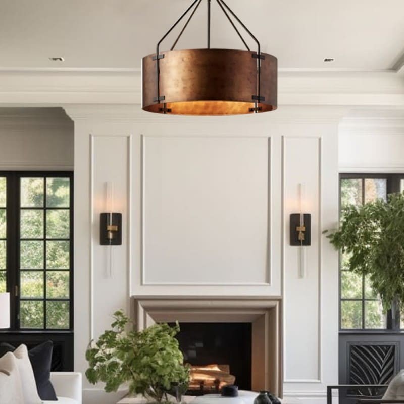 Vintage Brass Drum Pendant Lamp – Aged Metal & Warm Glow K922