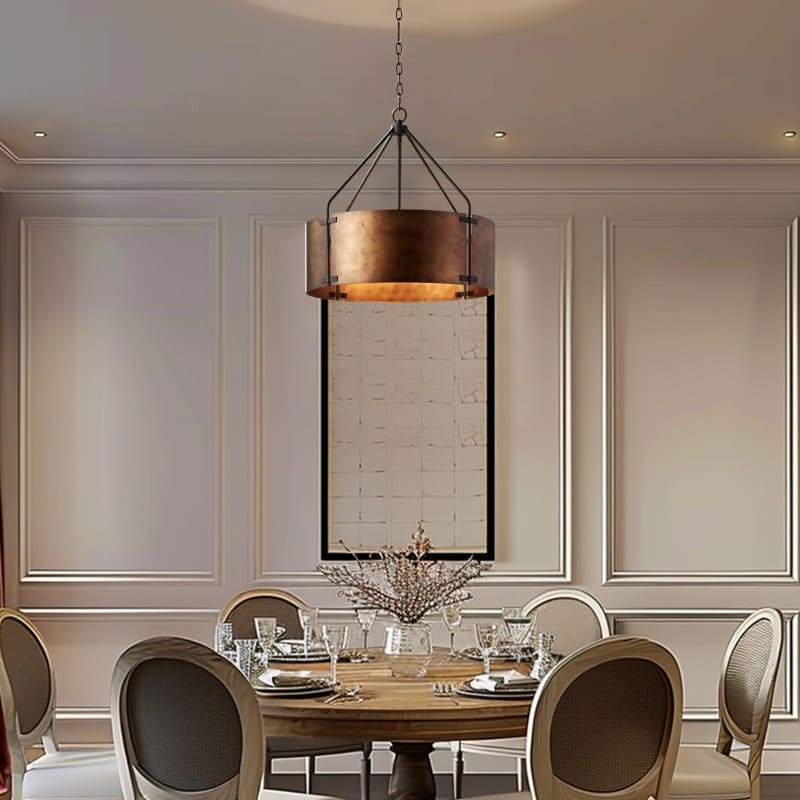 Vintage Brass Drum Pendant Lamp – Aged Metal & Warm Glow K922