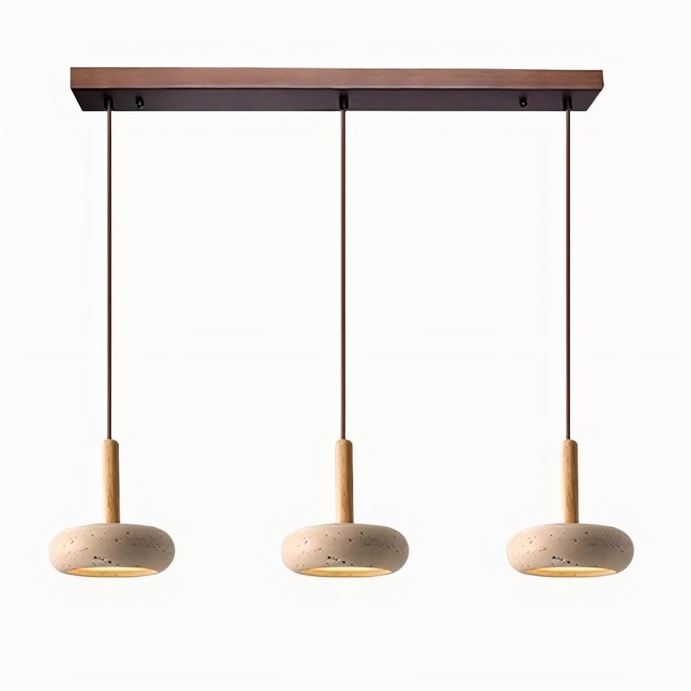 Traditional Japanese Round Wood Travertine Pendant Light K882