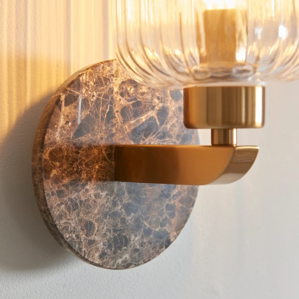 Korlisse Modern Marble Wall Light - Vintage Brass & Clear Glass Accent for Living Room and Hallway K1918
