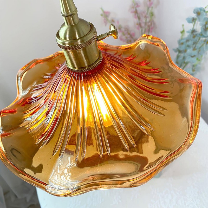 Retro Hibiscus Flower Glass Pendant Light K125