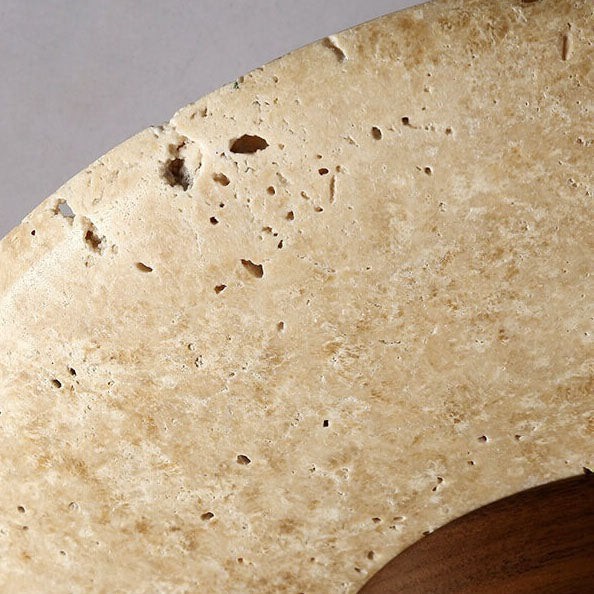 Japanese Minimalist Round Yellow Travertine Shade 1-Light Semi-Flush Mount Ceiling Light K844
