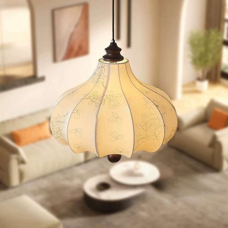 French Antique Chestnut Fabric Pendant Light K206