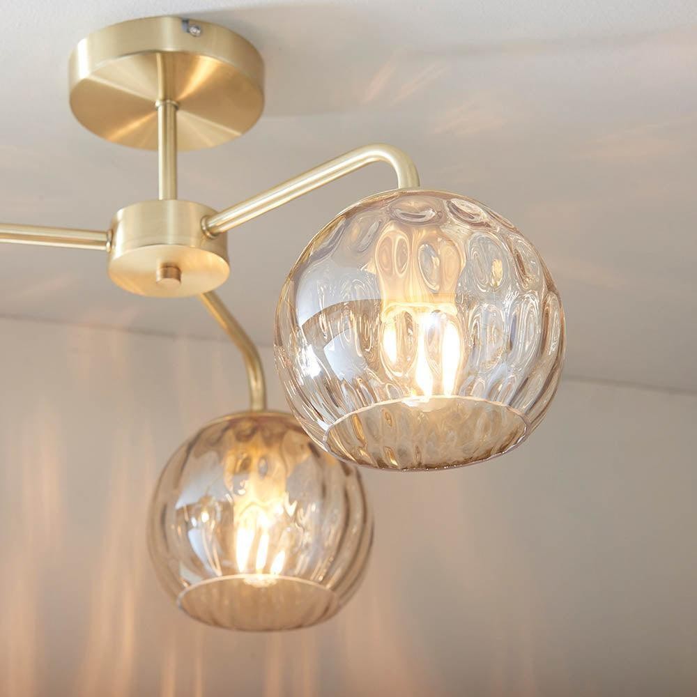 Elegant Brass Finish 3-Light Ceiling Lamp - Globe Semi Flush Light K1594