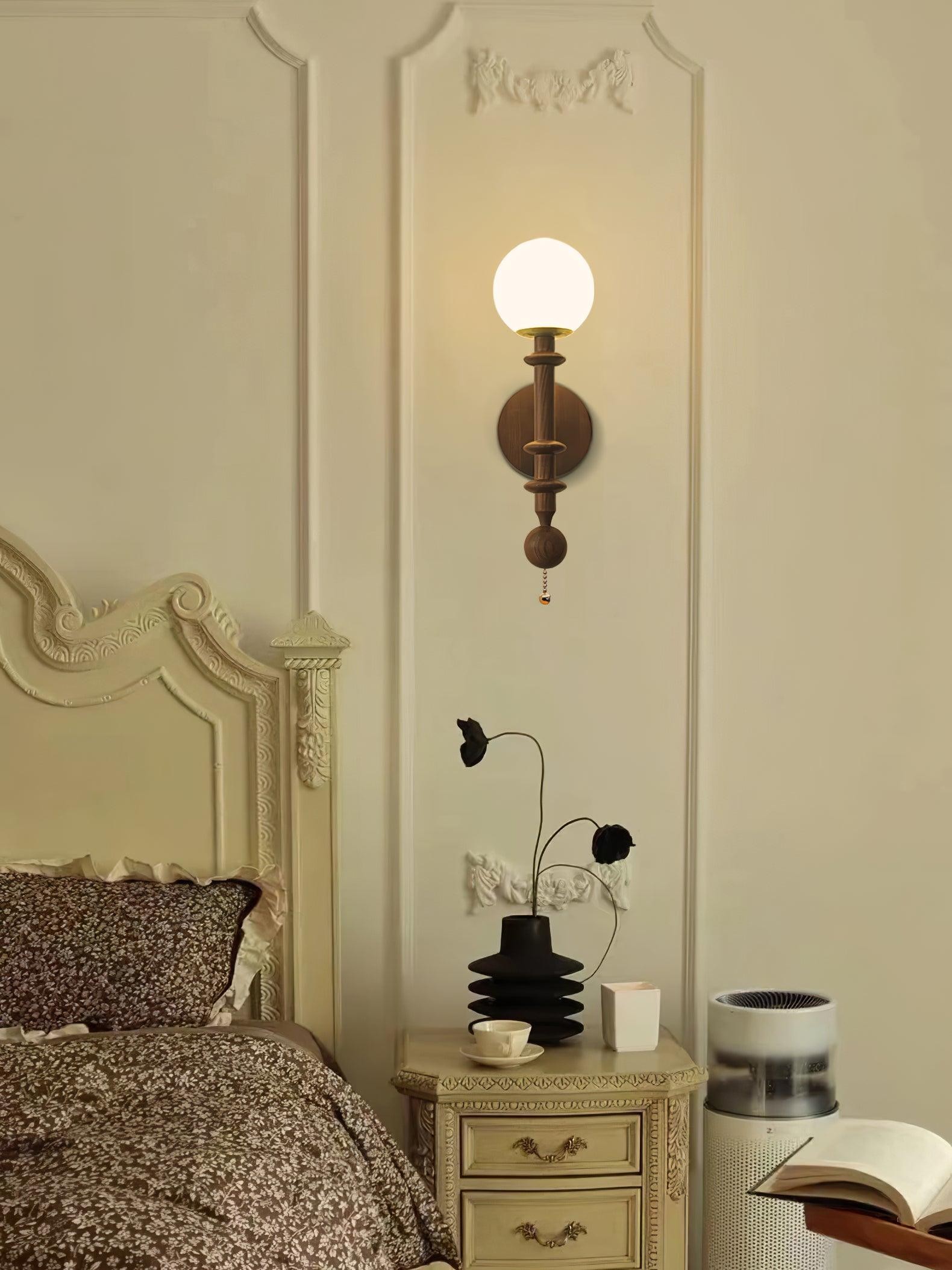 French Simple Vintage Bedside Wooden Glass Wall Lamp K639