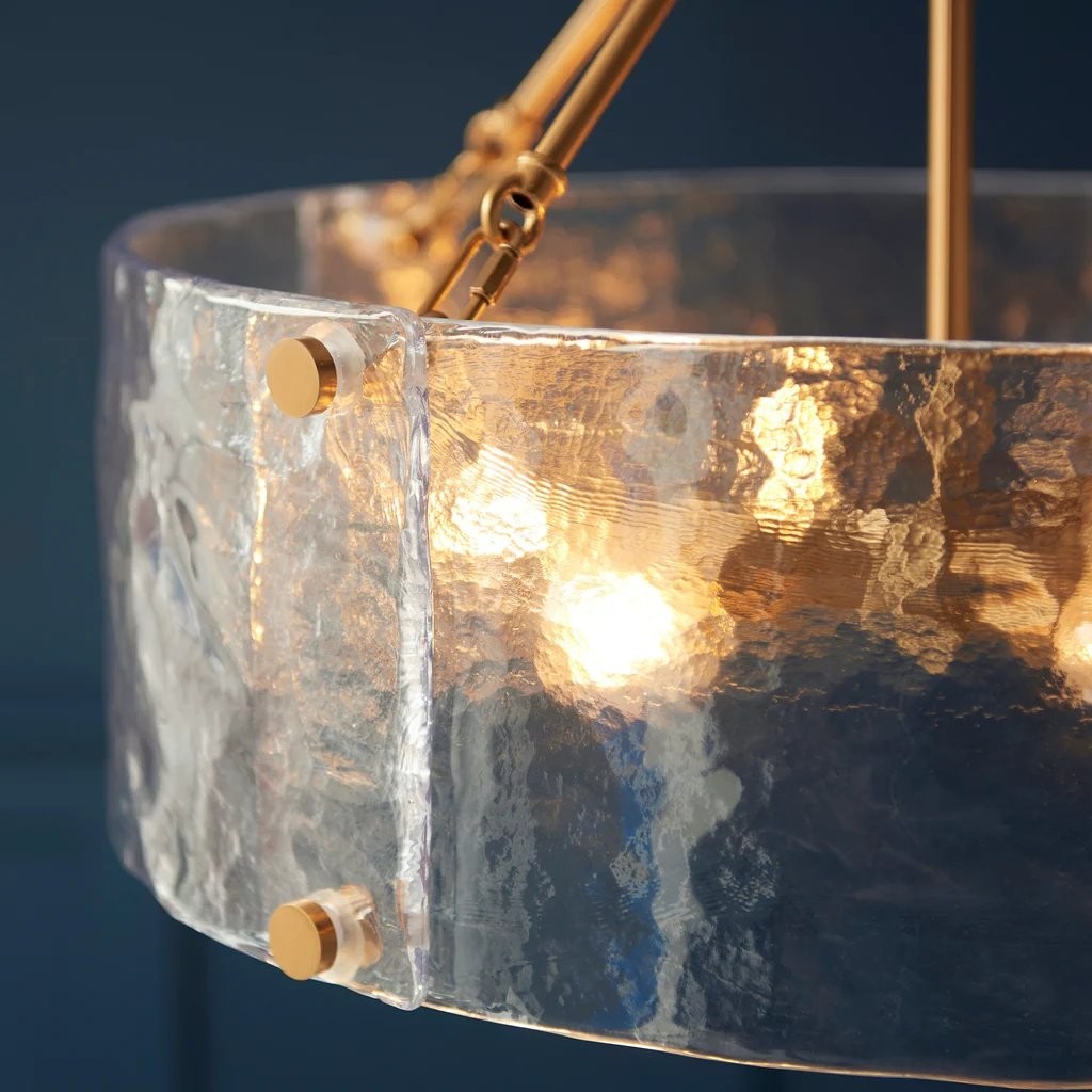 Panellux Decorative Pendant - Handcrafted Curved Glass Panels Brushed Brass Finish for Foyer K1926