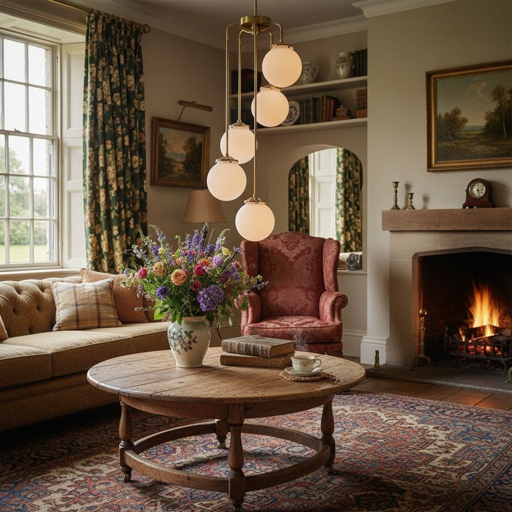 Glorica Glass 5 Globe Chandelier - Brass and Opal Glass Vintage Pendant Light K1455