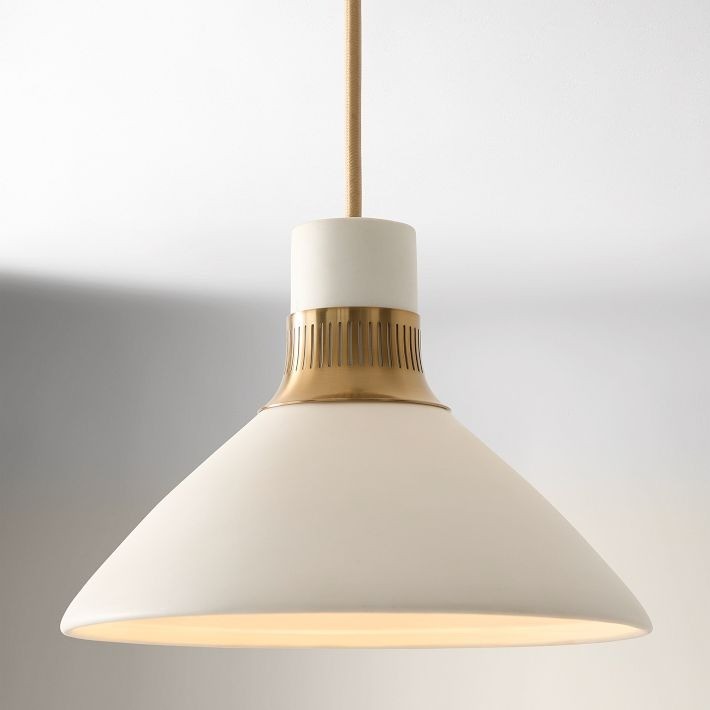 Calvor Porcelain Pendant Light – Ivory Shade with Champagne Bronze Accents K1352