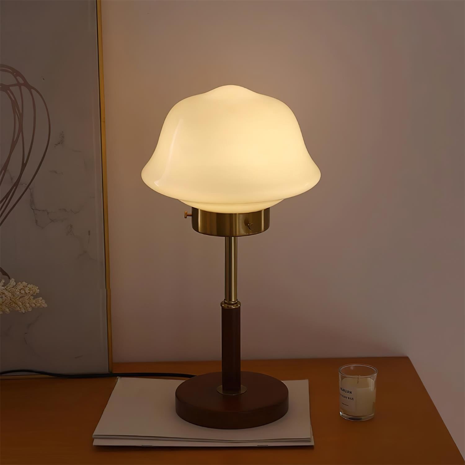 Mid Century Vintage Walnut Glass Table Lamp K323