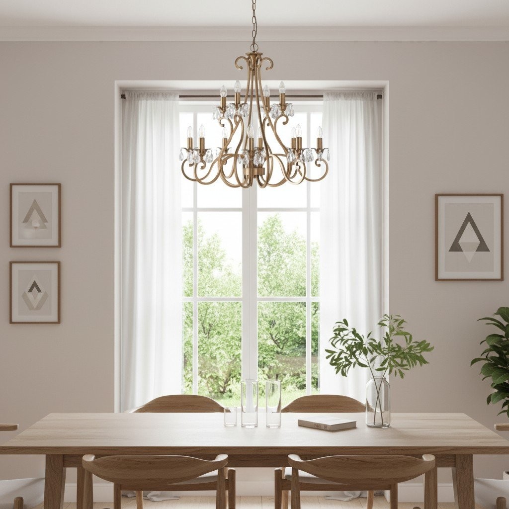 Talonis Crystal Chandelier - Traditional Candle-Style Brass and Nickel for Living Room and Dining Room K1930