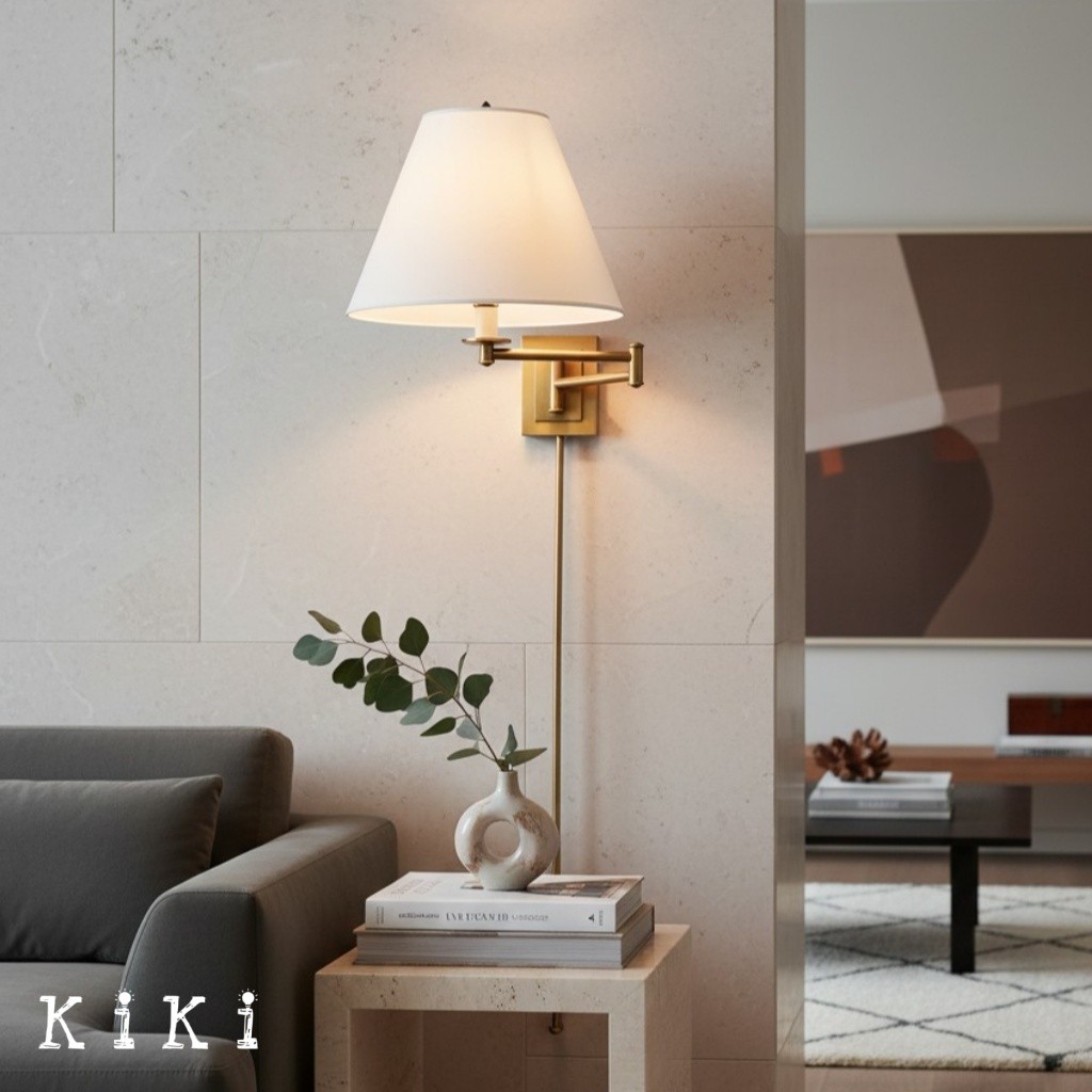 Arcuma Modern Swing Arm Wall Lamp - Fabric Ambient Lighting for BedRooms K2083