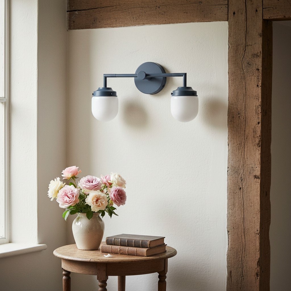 Opalume Double Glass Vanity Light - Retro Industrial Bathroom Wall Lamp K1424