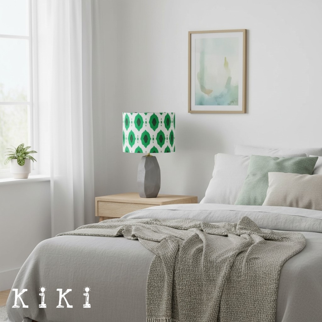 Arivane Ceramic Fabric Shade Table Lamp - Geometric Patterns Shade Table Light for Bedroom K2356