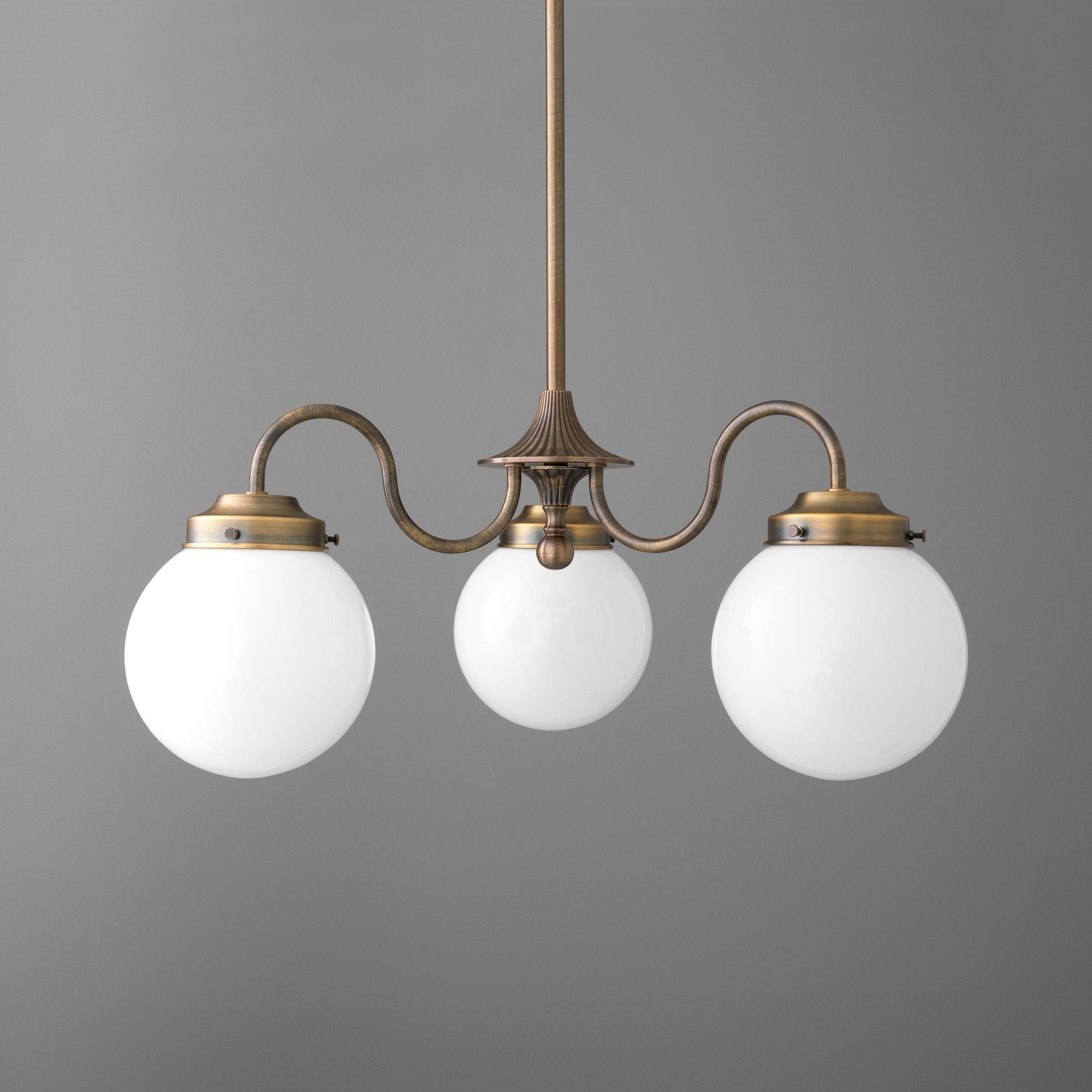 Glorica Glass Vintage Globe Chandelier - Brass 3-Light Frosted Glass Hanging Fixture K1496