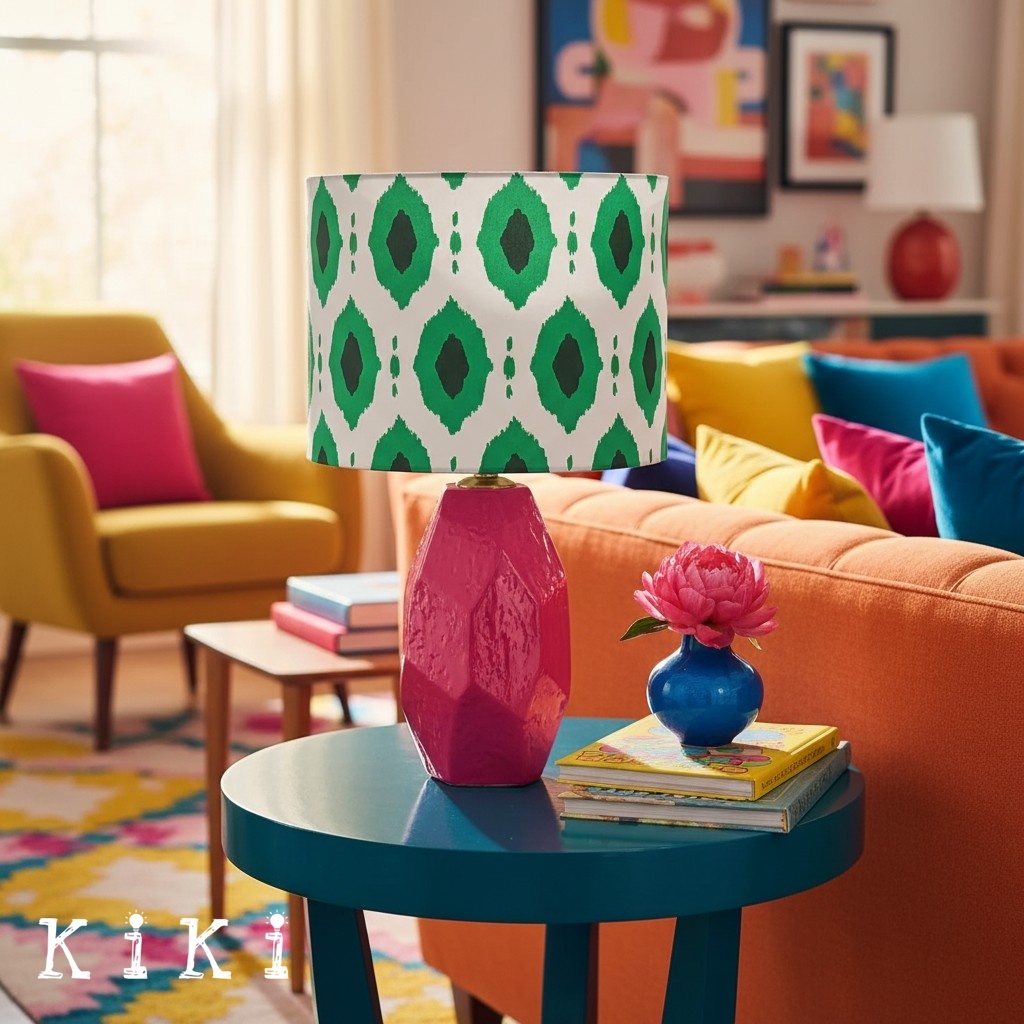 Arivane Ceramic Fabric Shade Table Lamp - Geometric Patterns Shade Table Light for Bedroom K2356