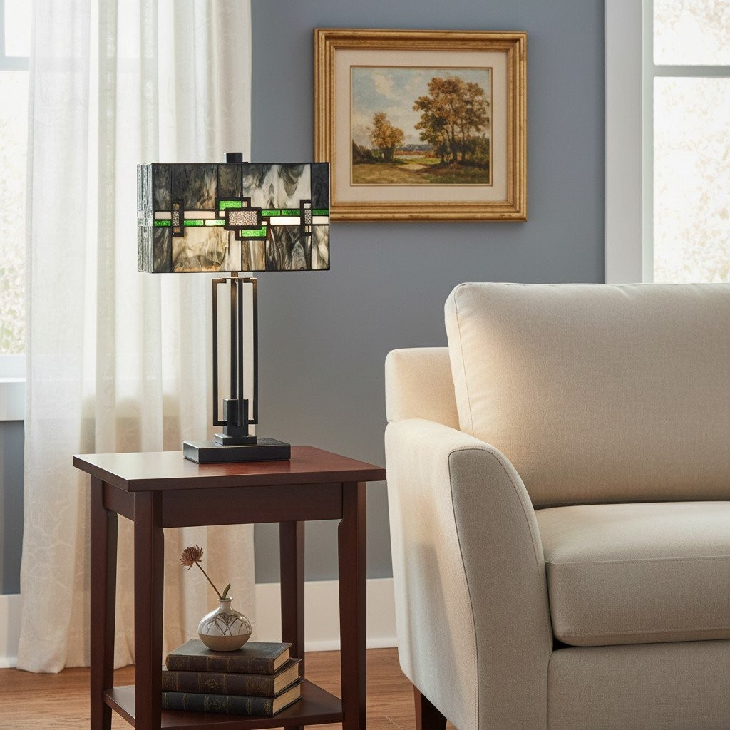 Culletto Stained Glass Table Lamp - Rectangular Geometric Table Lamp for Bedroom and Hallways K1968