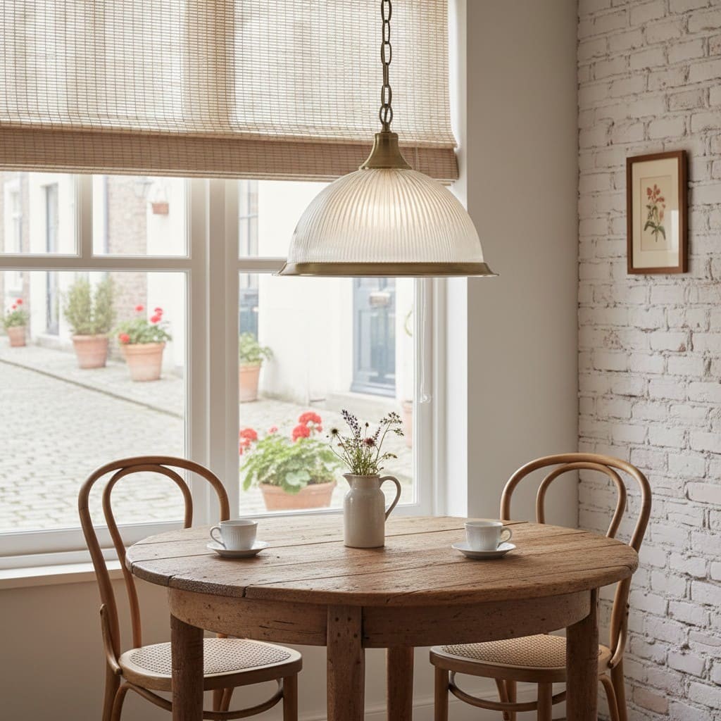 TF Vintora Ribbed Glass Pendant Light - Elegant Metal Trim for Kitchens, Dining Areas and Hallways K1994