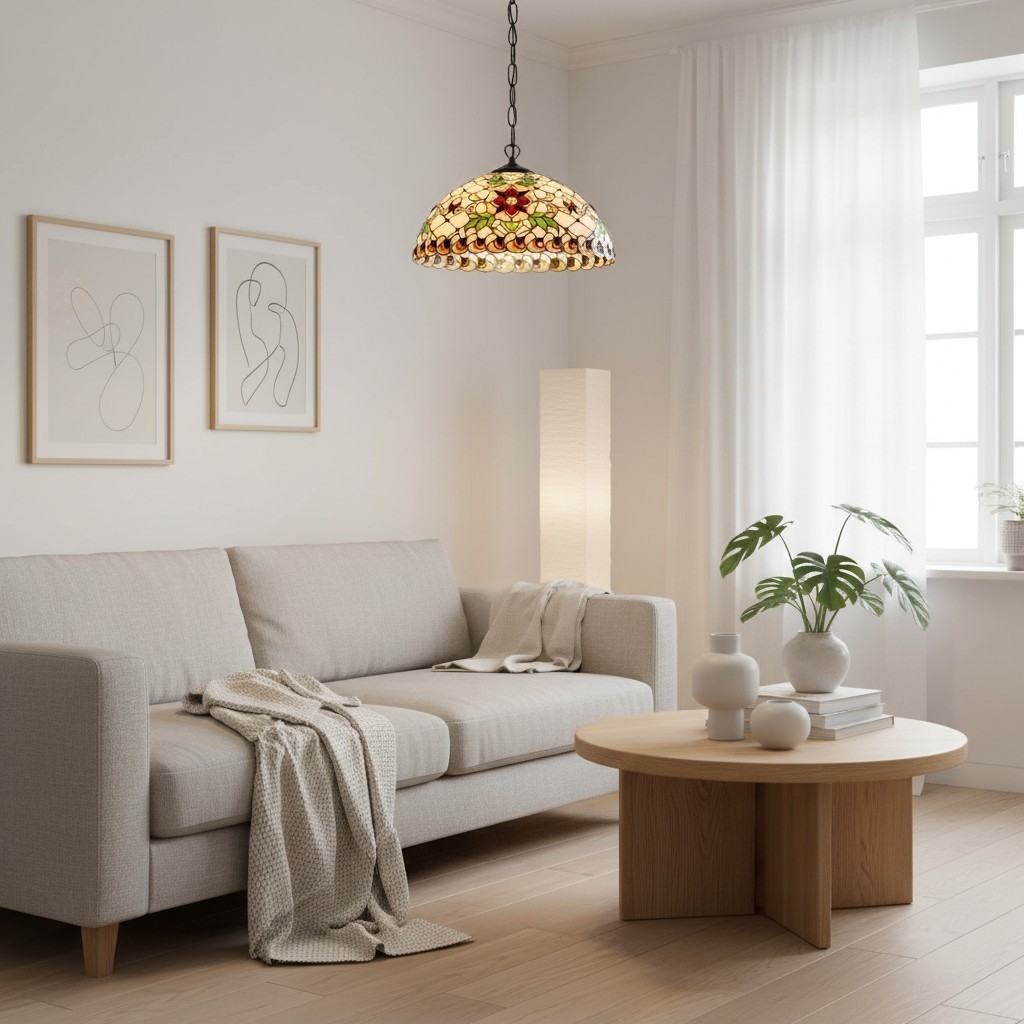 TF Angelique Stained Glass Pendant Lamp - Colorful Mosaic Shade Pendant Light K1876
