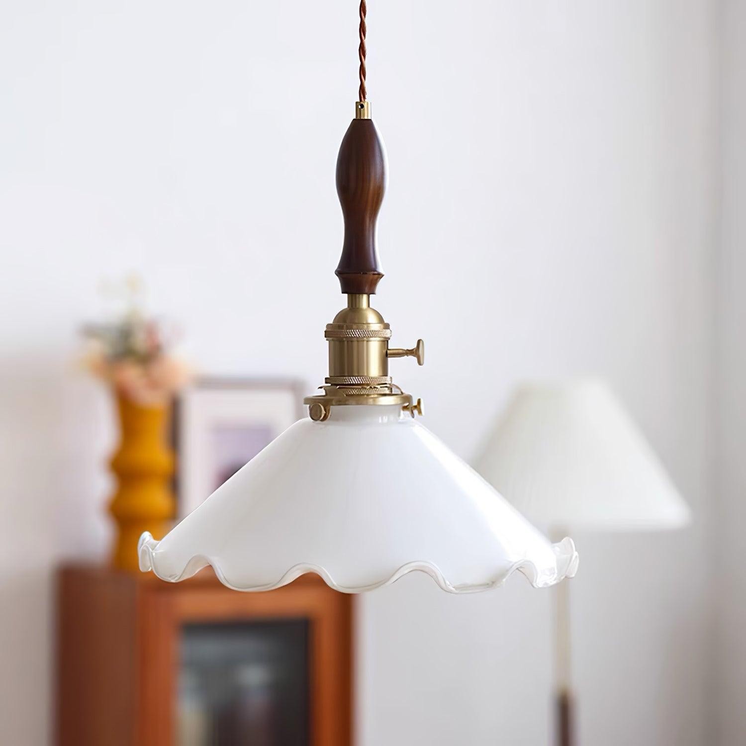 Vintage White Glass Skirted Pendant Lamp K389
