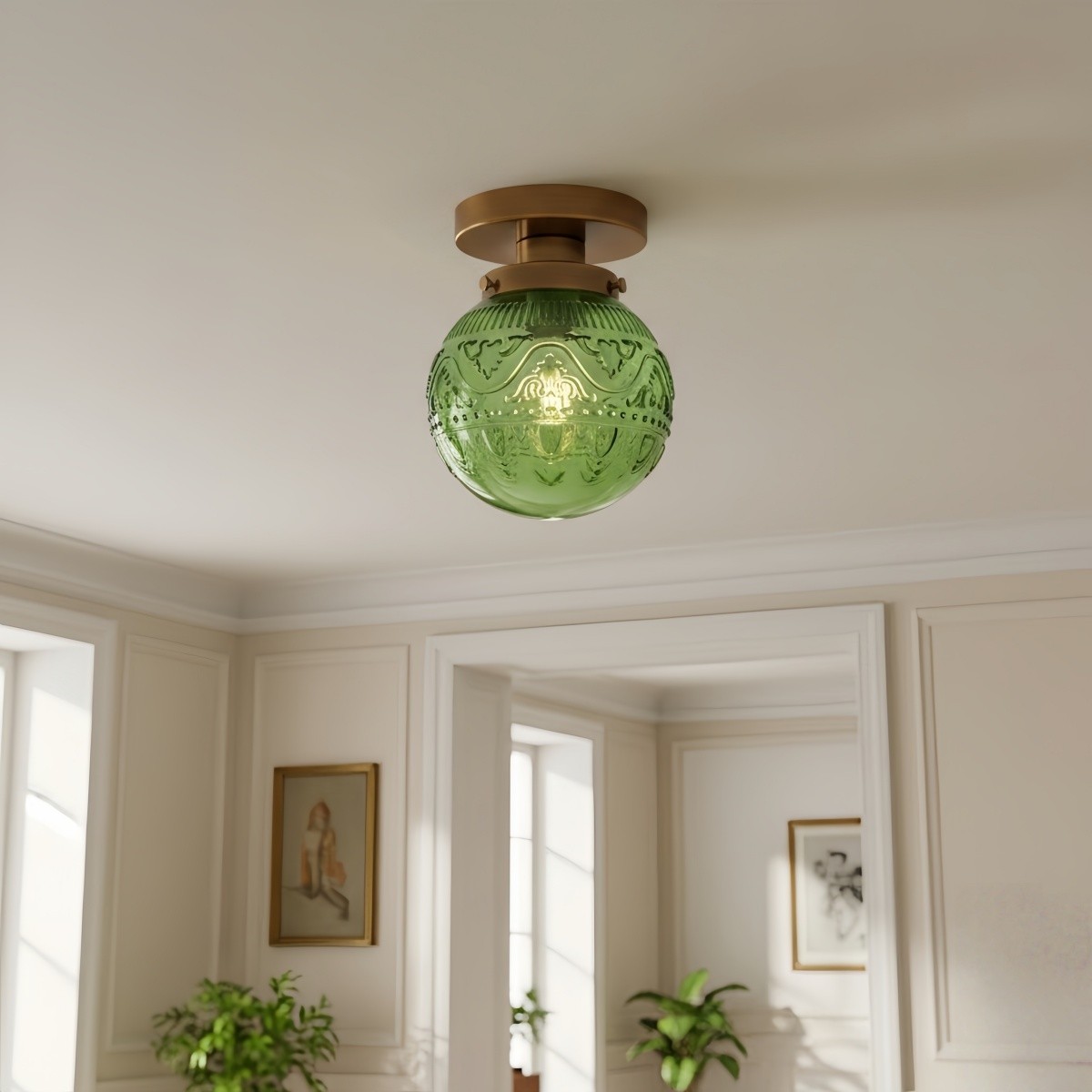 Naveliro Globe Glass Ceiling Light - Modern Embossed Glass Ceiling Lamp for Living Room K2231