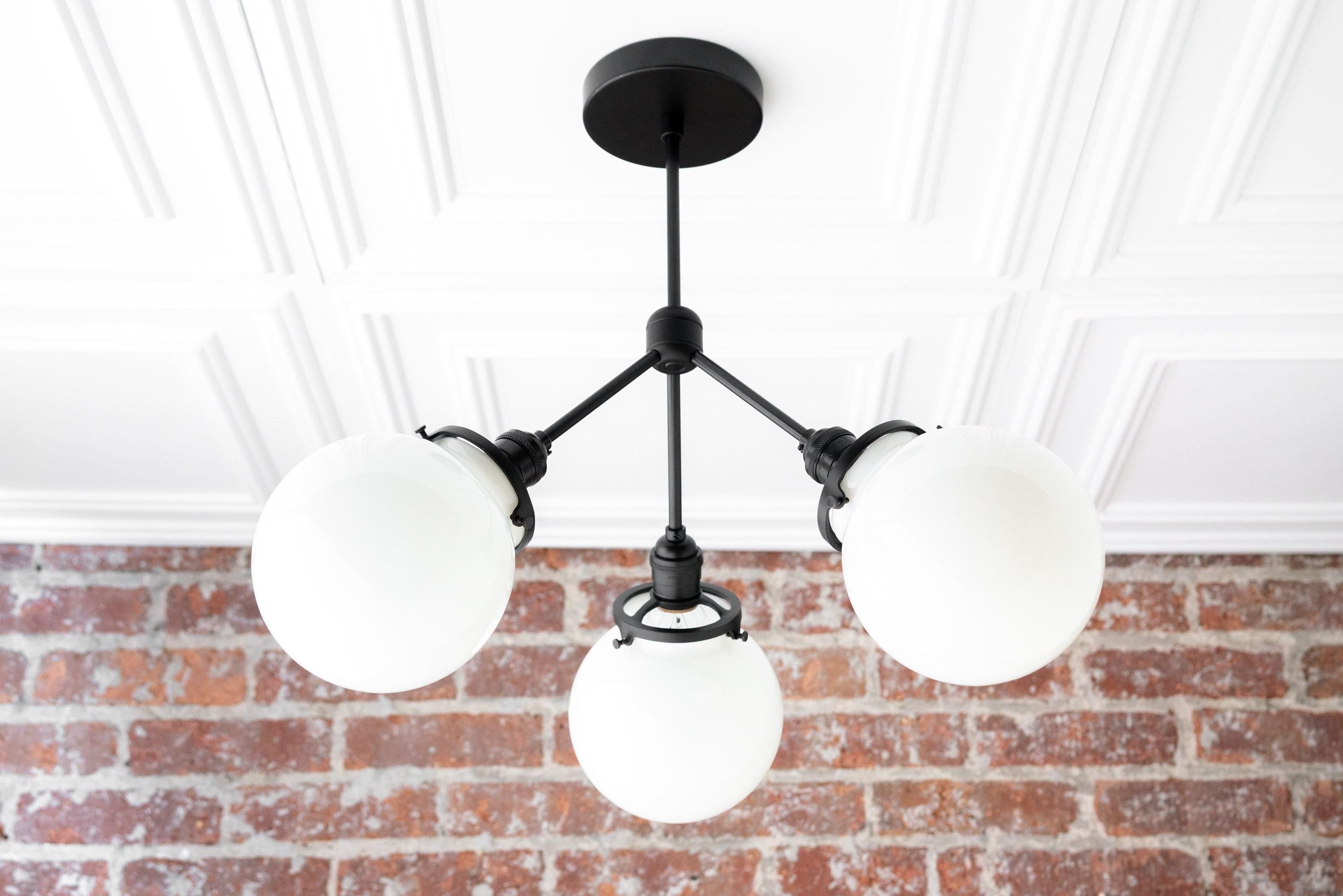 Glorica Glass Chandelier - Brass Globe Ceiling Light with Opal Shade K1468