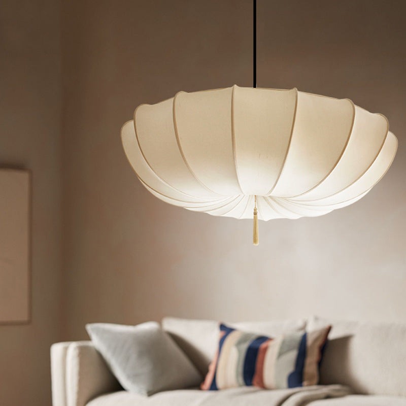 Traditional Round Fabric Shade Pendant Lamp - Elegant Fixture for Living Room K1281