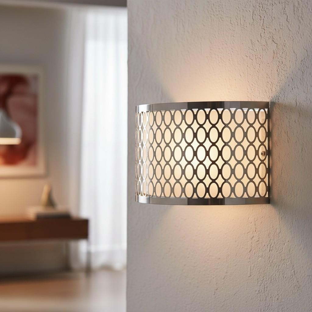 Liorin Fretwork Wall Light - Modern Curved Metal and Fabric Shade Sconce K1965