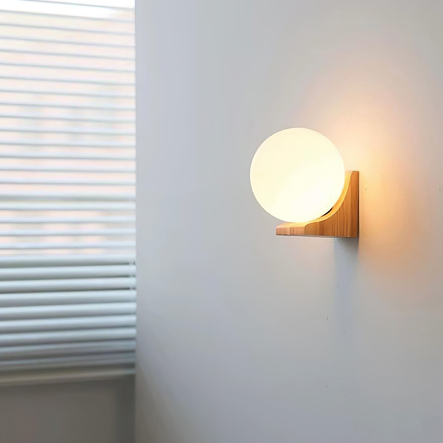 Minimalist Wooden Geometric Bracket Glass Globe Wall Lamp K374
