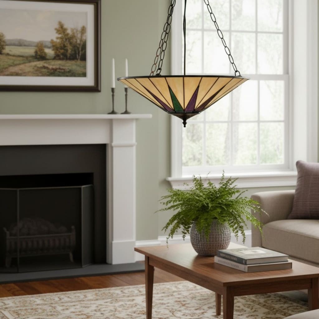 TF Dark Classic Stained Glass Flush Mount Ceiling Lamp for Living Room and Dining Room K2005