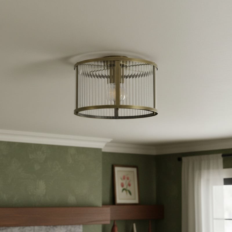 RibGlow Ribbed Glass Flush Ceiling Light - Classic Flush Mount Ceiling Lamp K1779