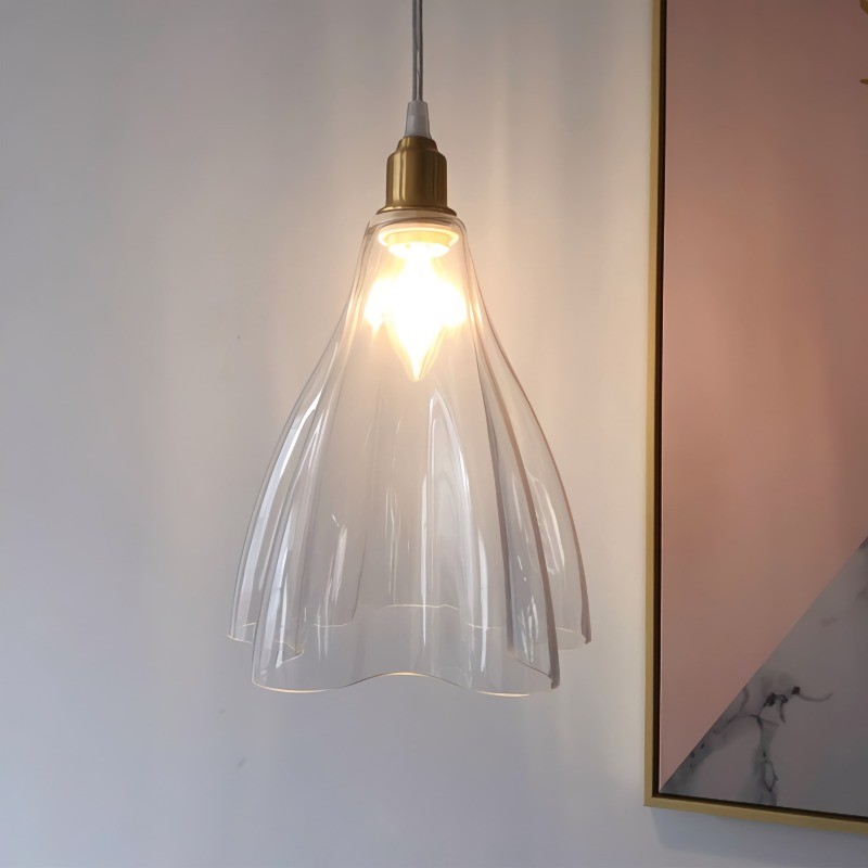 Fluted Stained Glass Pendant Light Above Kitchen Island K15