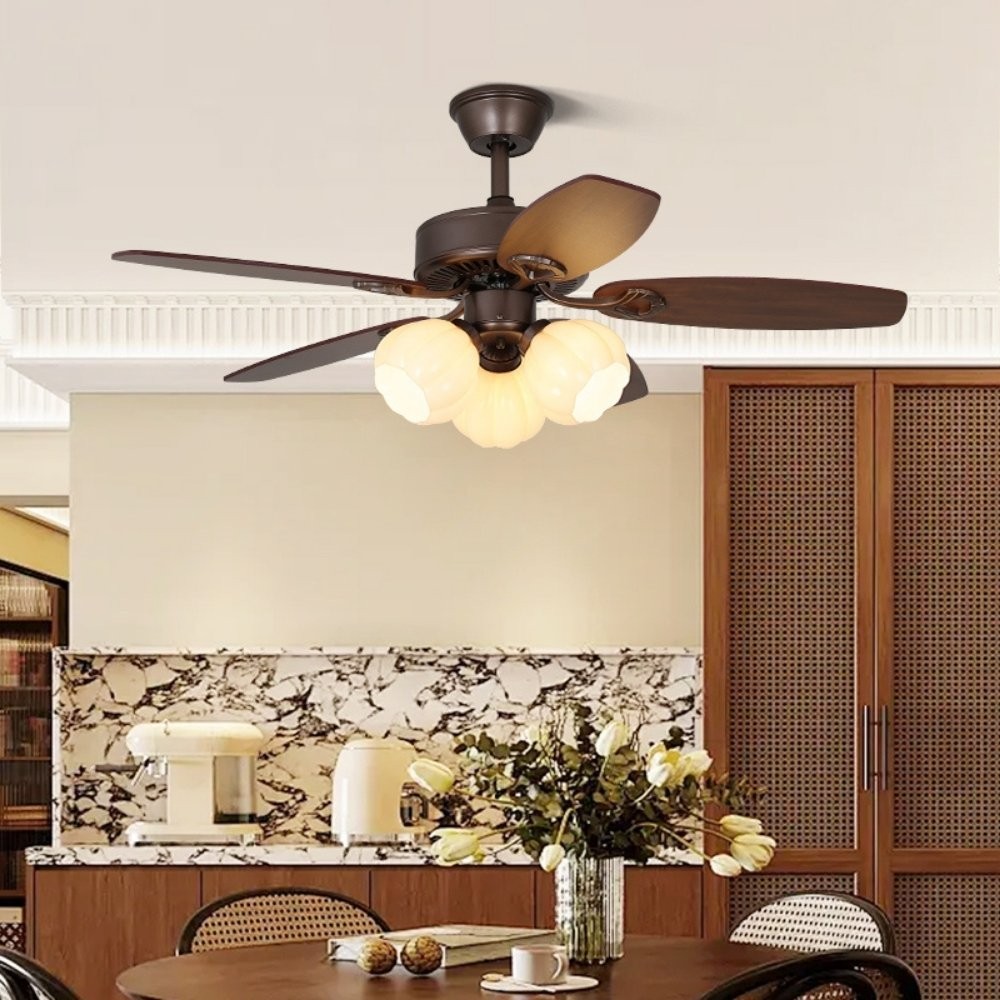 Country Vintage Wooden Ceiling Fan Light With 5 Blade K1114