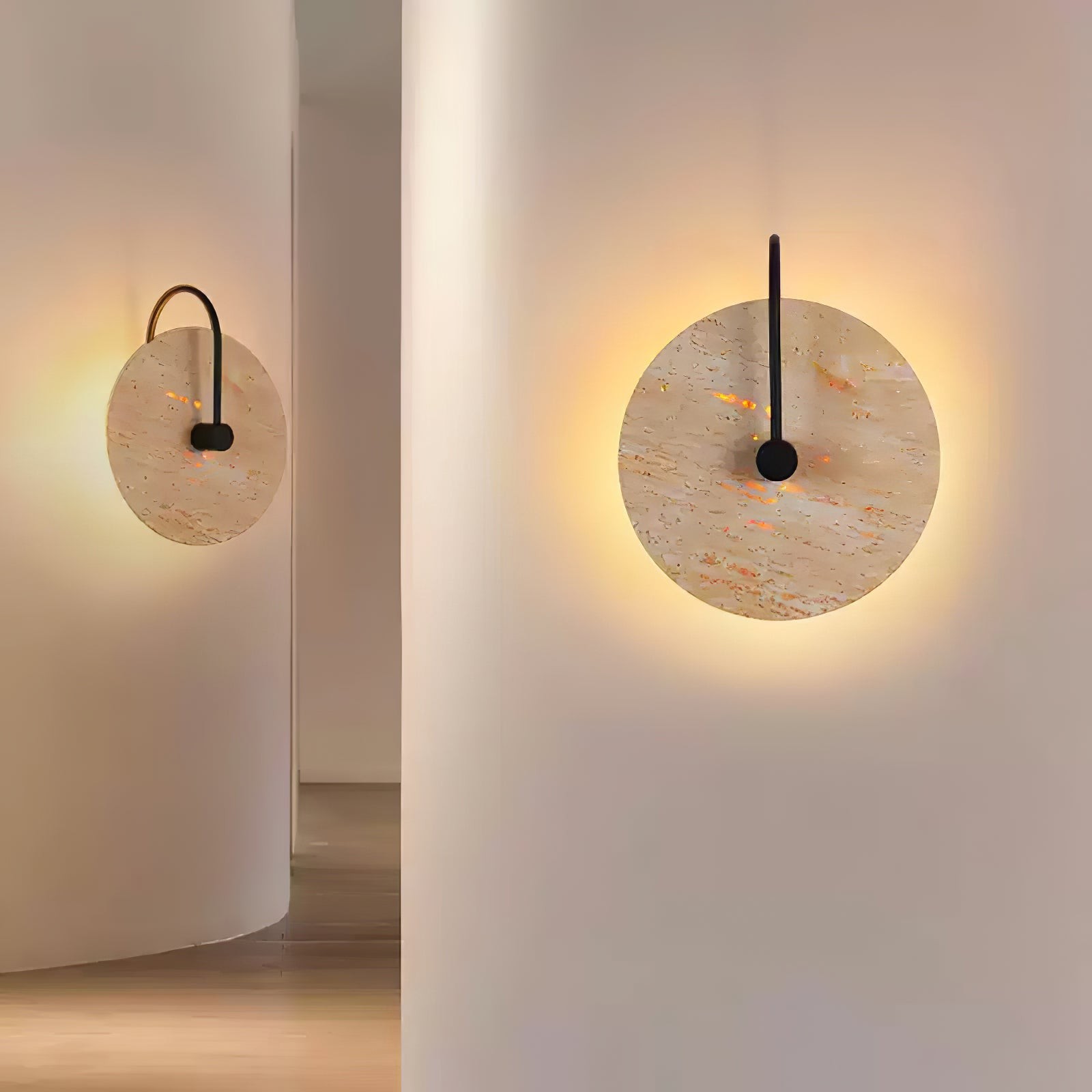 Simple Clock-Shaped Travertine Wall Lamp K652