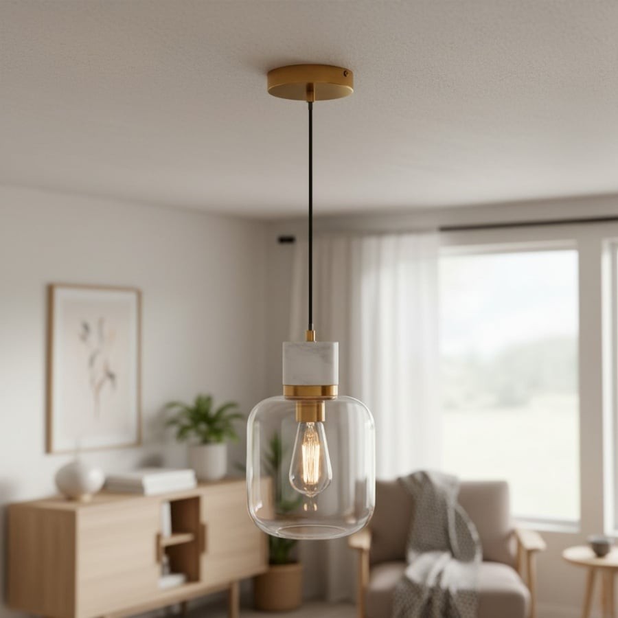 Korlisse Natural Stone and Glass Pendant Light - Stylish Lamp for Lounge or Living Room K1897