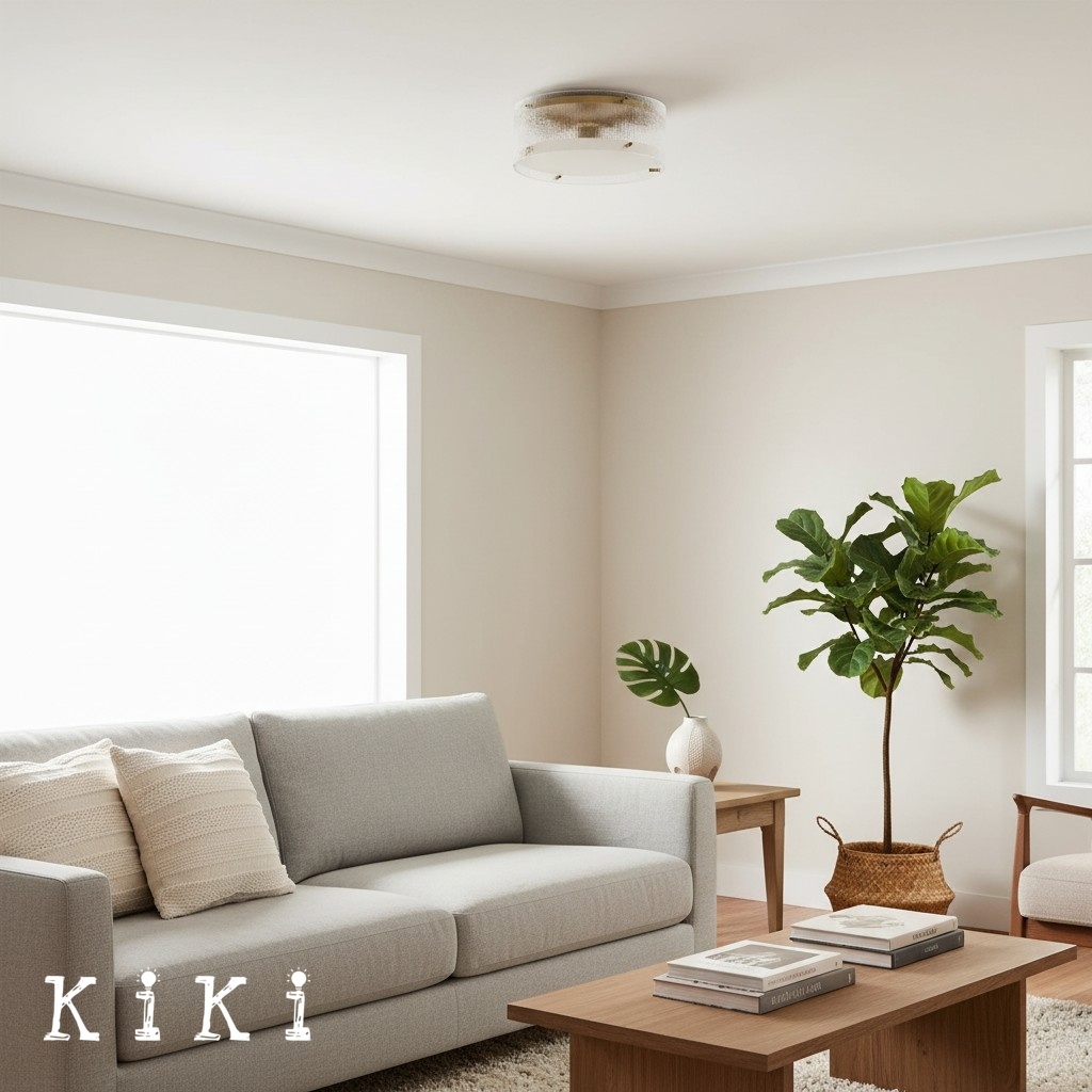 Glimmerove Round Ribbed Glass Ceiling Light - Metal Frame Flush Mount Lamp for Hallway K2259