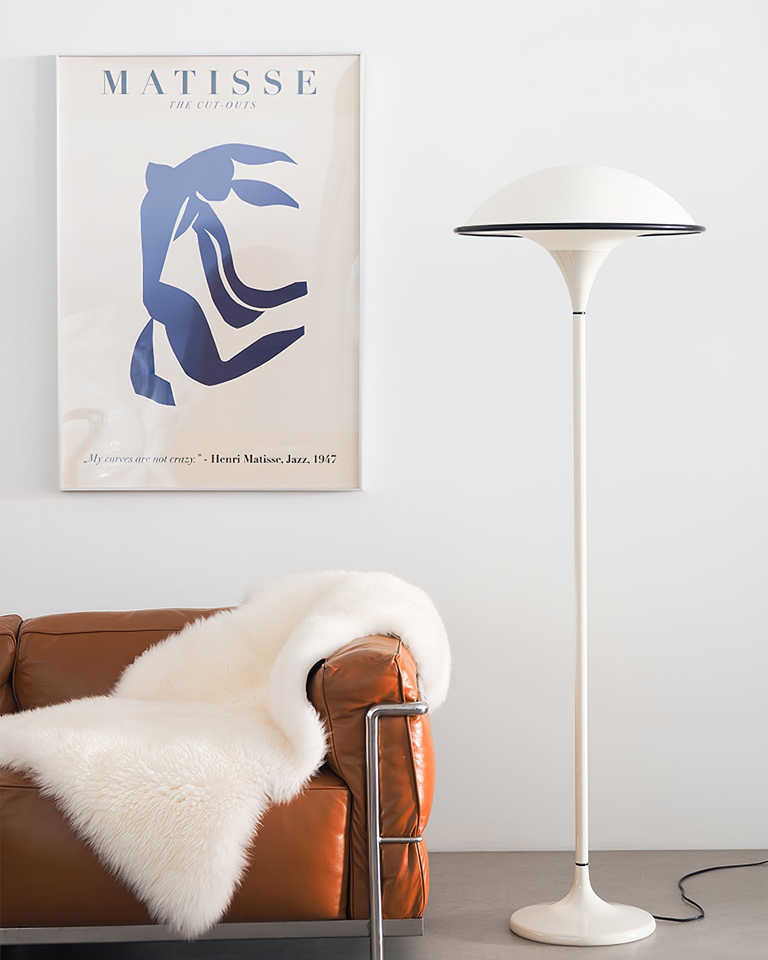 Danish Retro White Flying Saucer Floor Lamp K393